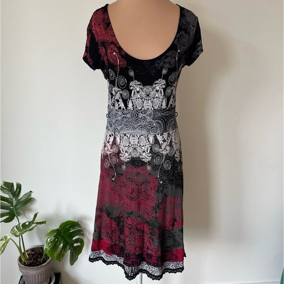 Desigual Dresses & Skirts - Desigual Myrcella Cap Sleeve Graphic Lace Floral Print Viscose AL-Line Dress S